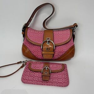 Vintage Y2K 00s Coach Soho Pink and Brown Signature Canvas and Leather Bag